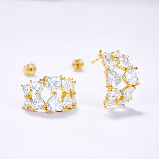 KissYan Hoop Open Double Row Cubic Zirconia Chunky Earring