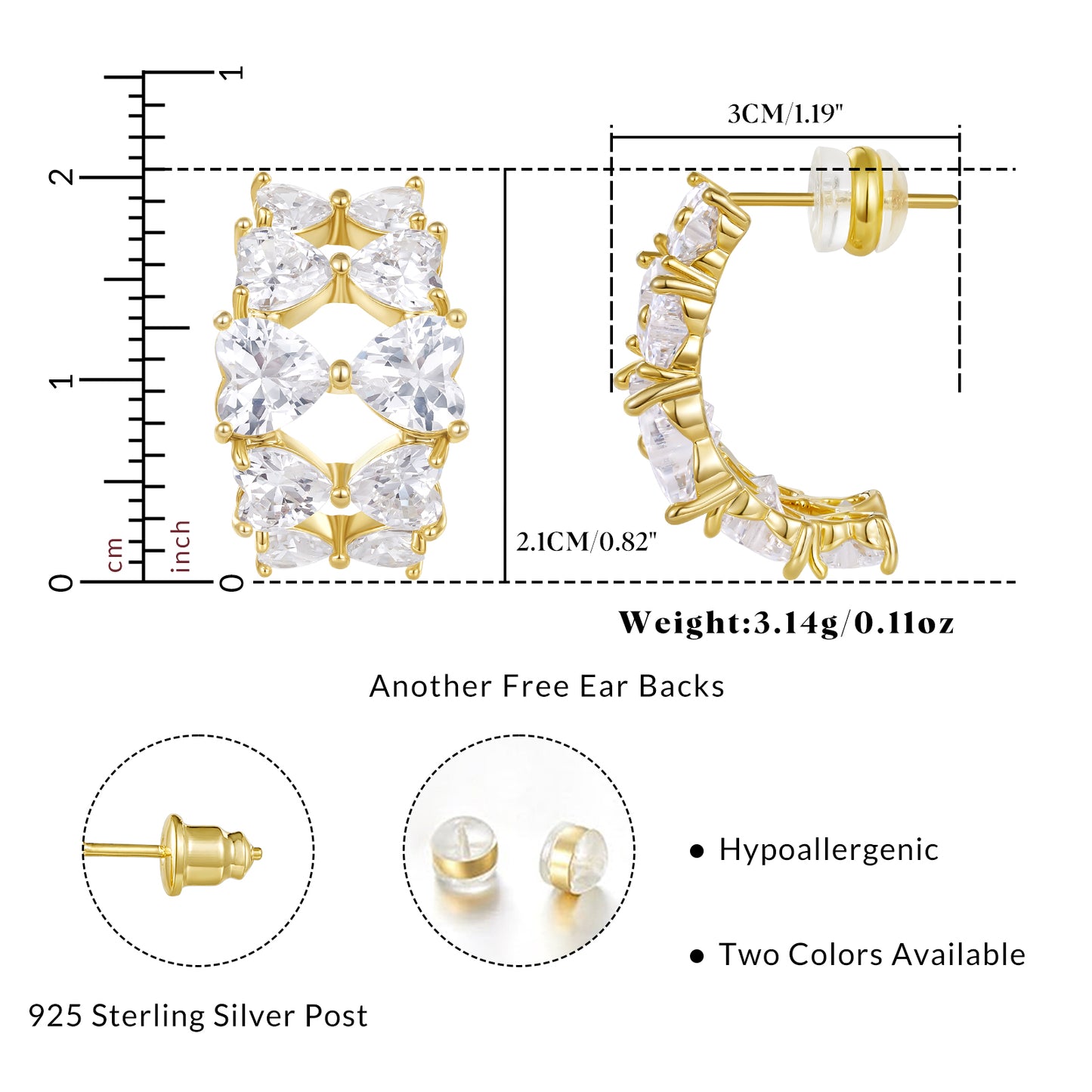 KissYan Hoop Open Double Row Cubic Zirconia Chunky Earring