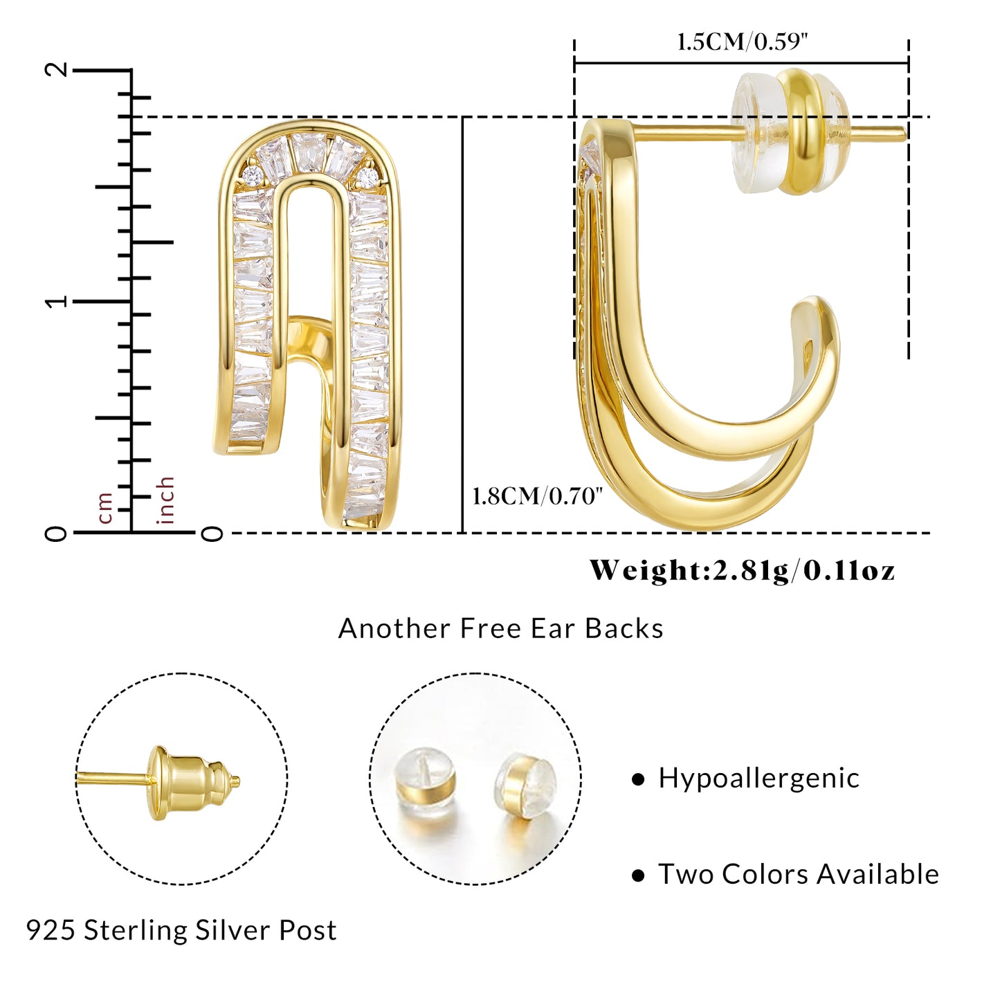 KissYan Hoop Open Double Row Cubic Zirconia Chunky Earring