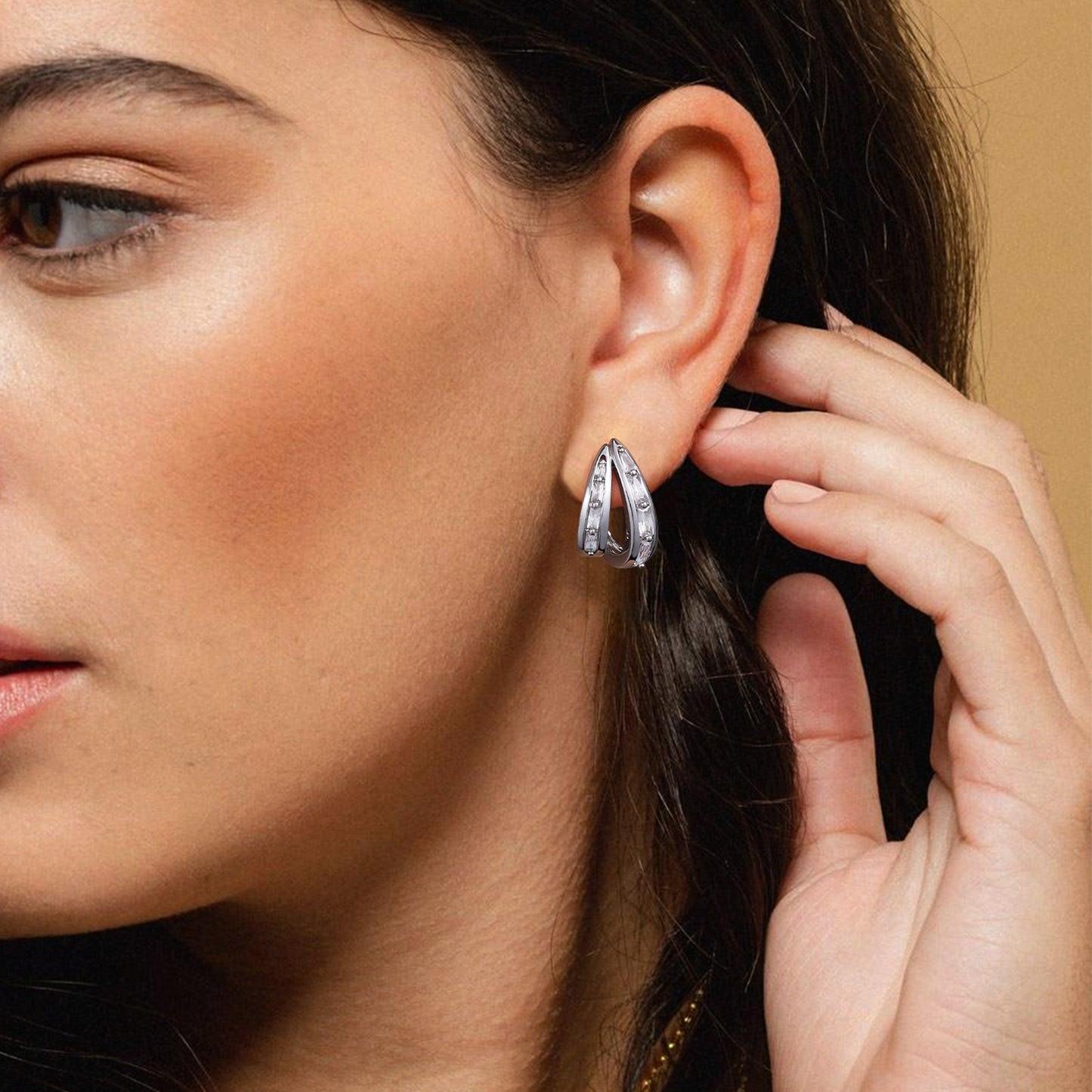 KissYan Hoop Open Double Row Cubic Zirconia Chunky Earring