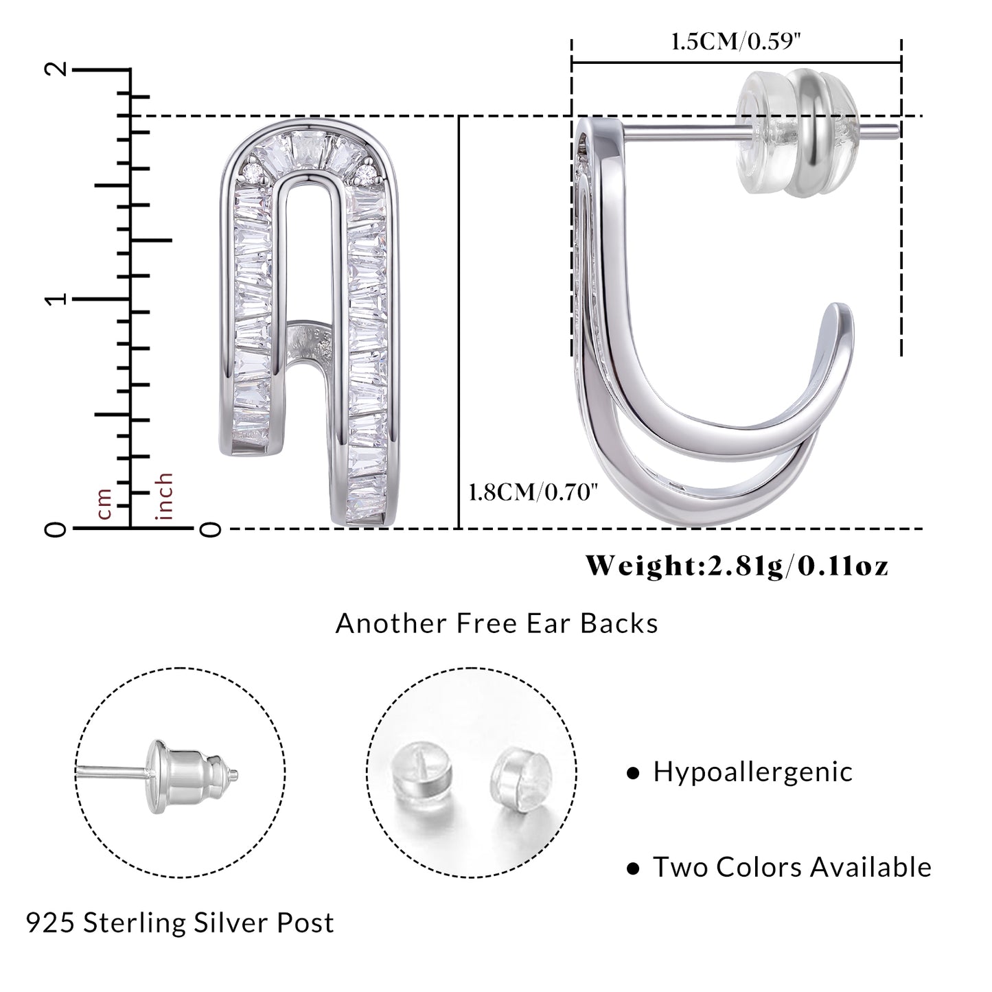 KissYan Hoop Open Double Row Cubic Zirconia Chunky Earring
