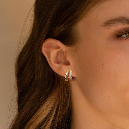 KissYan Hoop Open Double Row Cubic Zirconia Chunky Earring