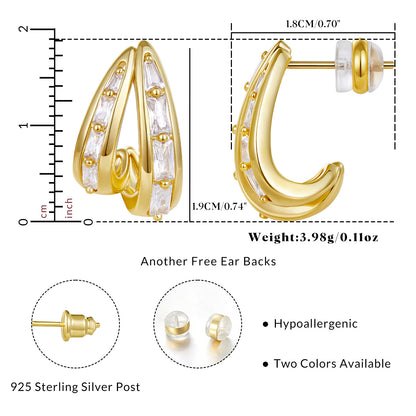 KissYan Hoop Open Double Row Cubic Zirconia Chunky Earring