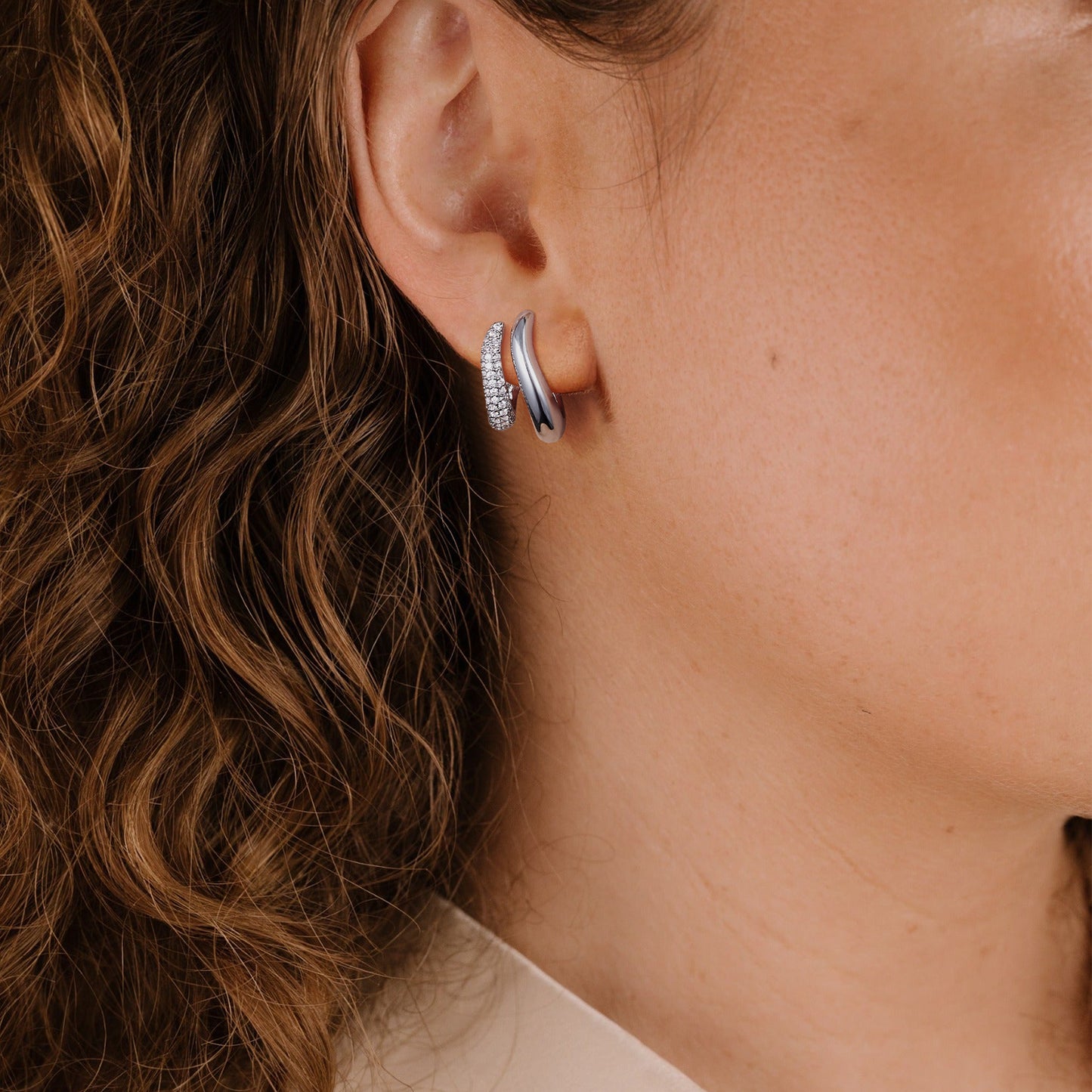 KissYan Hoop Open Double Row Cubic Zirconia Chunky Earring