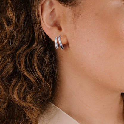 KissYan Hoop Open Double Row Cubic Zirconia Chunky Earring