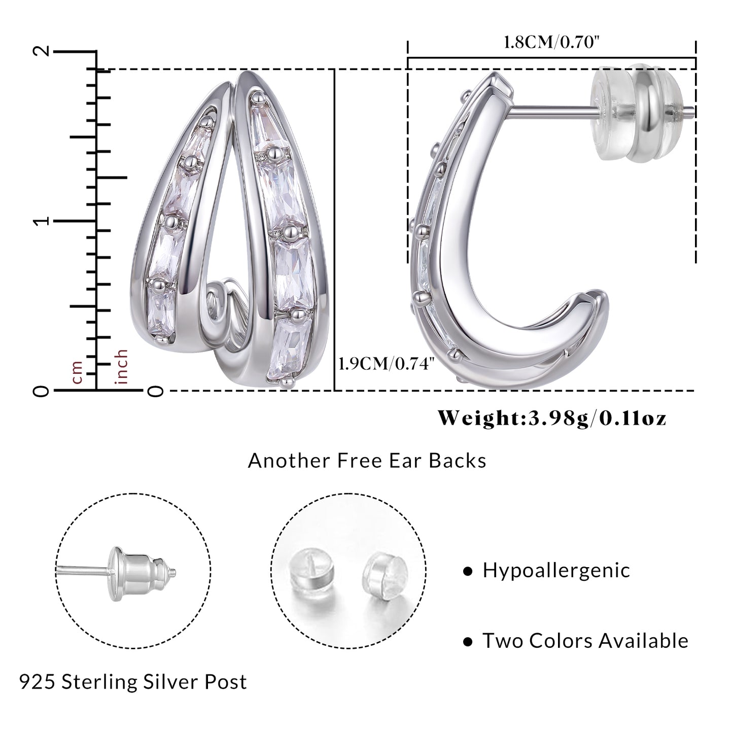 KissYan Hoop Open Double Row Cubic Zirconia Chunky Earring