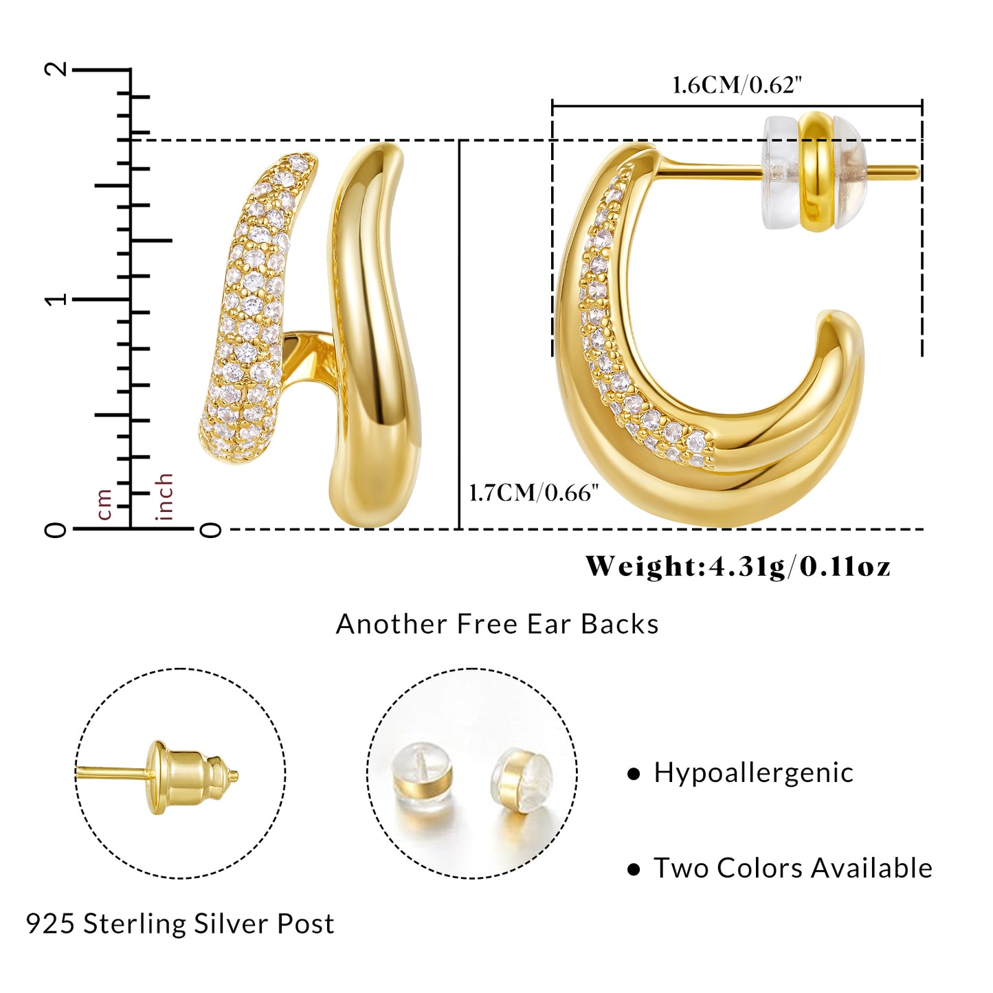 KissYan Hoop Open Double Row Cubic Zirconia Chunky Earring