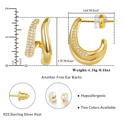 KissYan Hoop Open Double Row Cubic Zirconia Chunky Earring