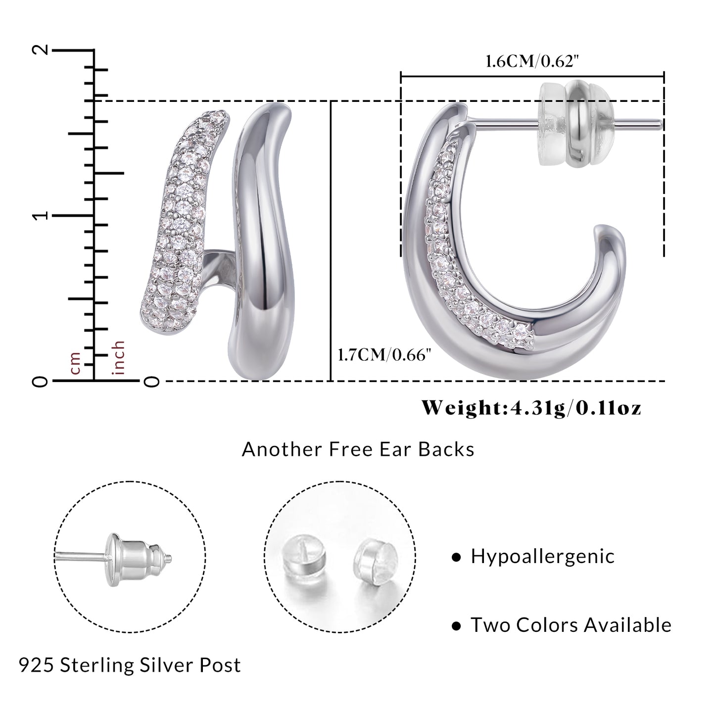 KissYan Hoop Open Double Row Cubic Zirconia Chunky Earring