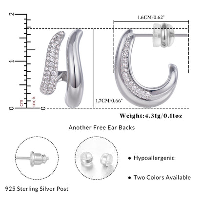 KissYan Hoop Open Double Row Cubic Zirconia Chunky Earring