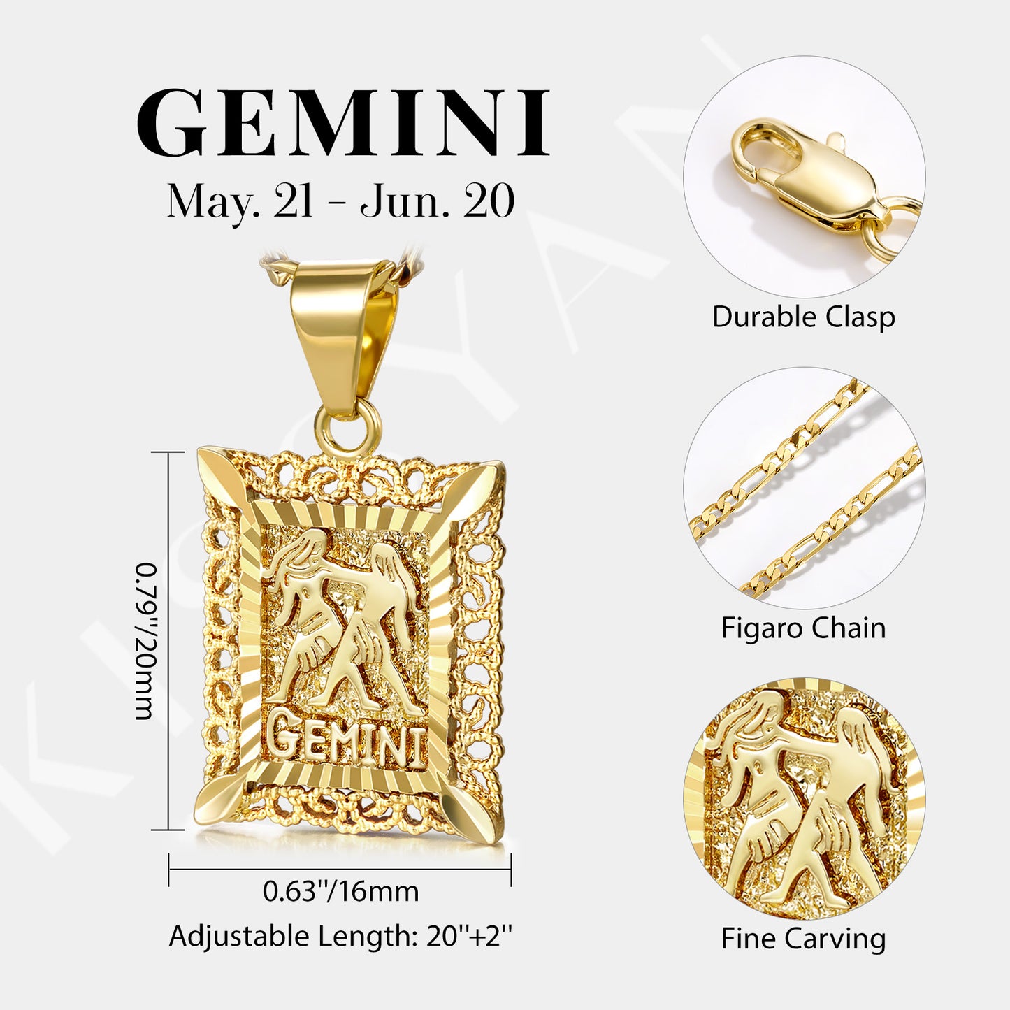 KissYan Zodiac Square Constellation Sign Pendant Necklace