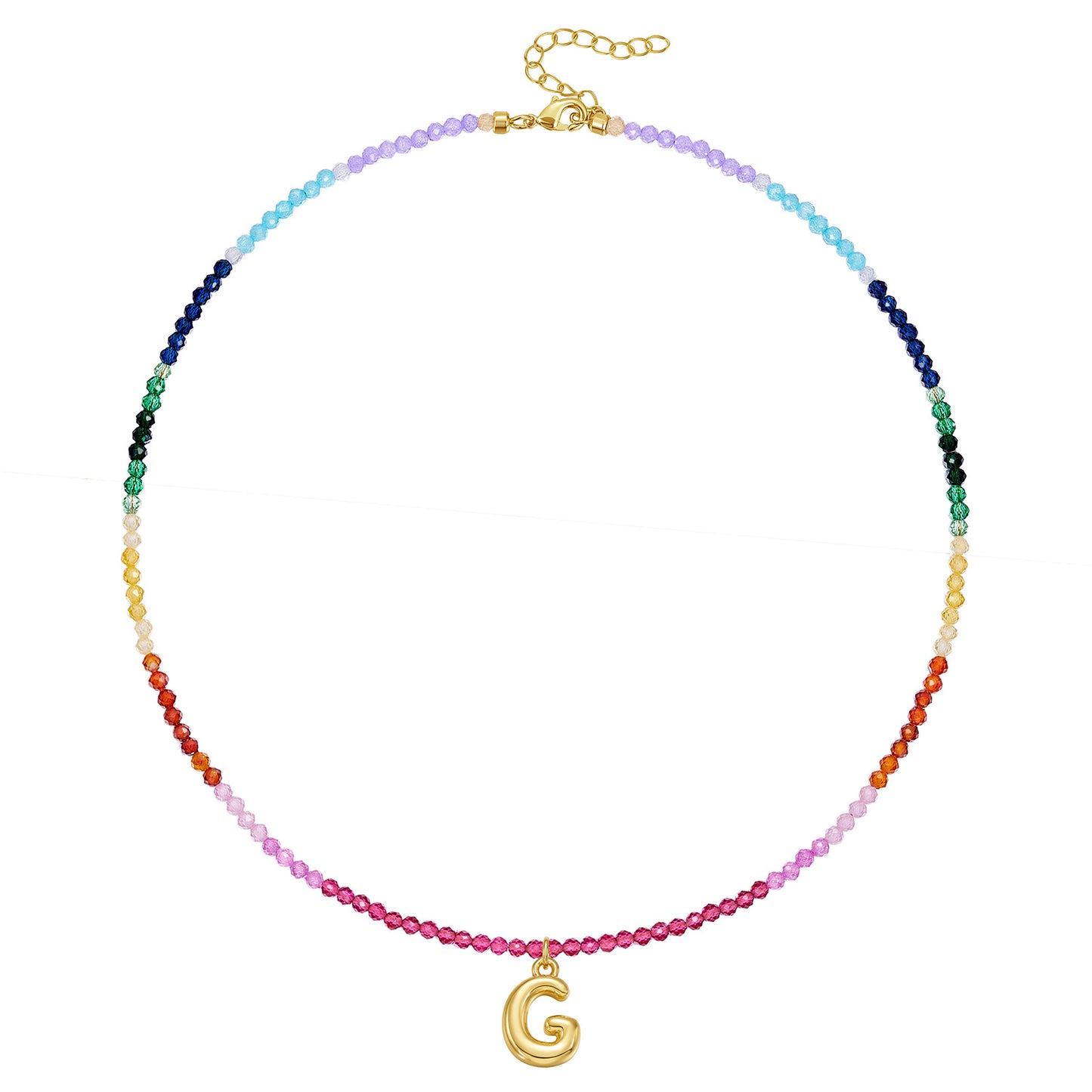 KissYan Beaded Bubble Letter Pendant Rainbow Gemstone Choker