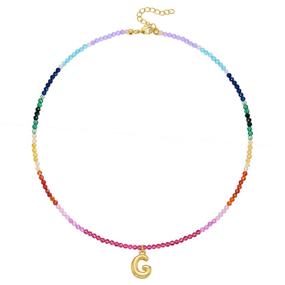 KissYan Beaded Bubble Letter Pendant Rainbow Gemstone Choker