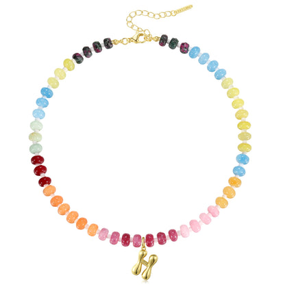 KissYan Colorful Beaded Gemstone Choker Bubble Letter Pendant