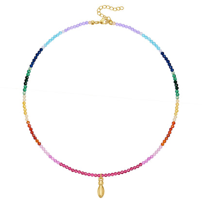 KissYan Beaded Bubble Letter Pendant Rainbow Gemstone Choker