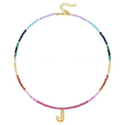 KissYan Beaded Bubble Letter Pendant Rainbow Gemstone Choker
