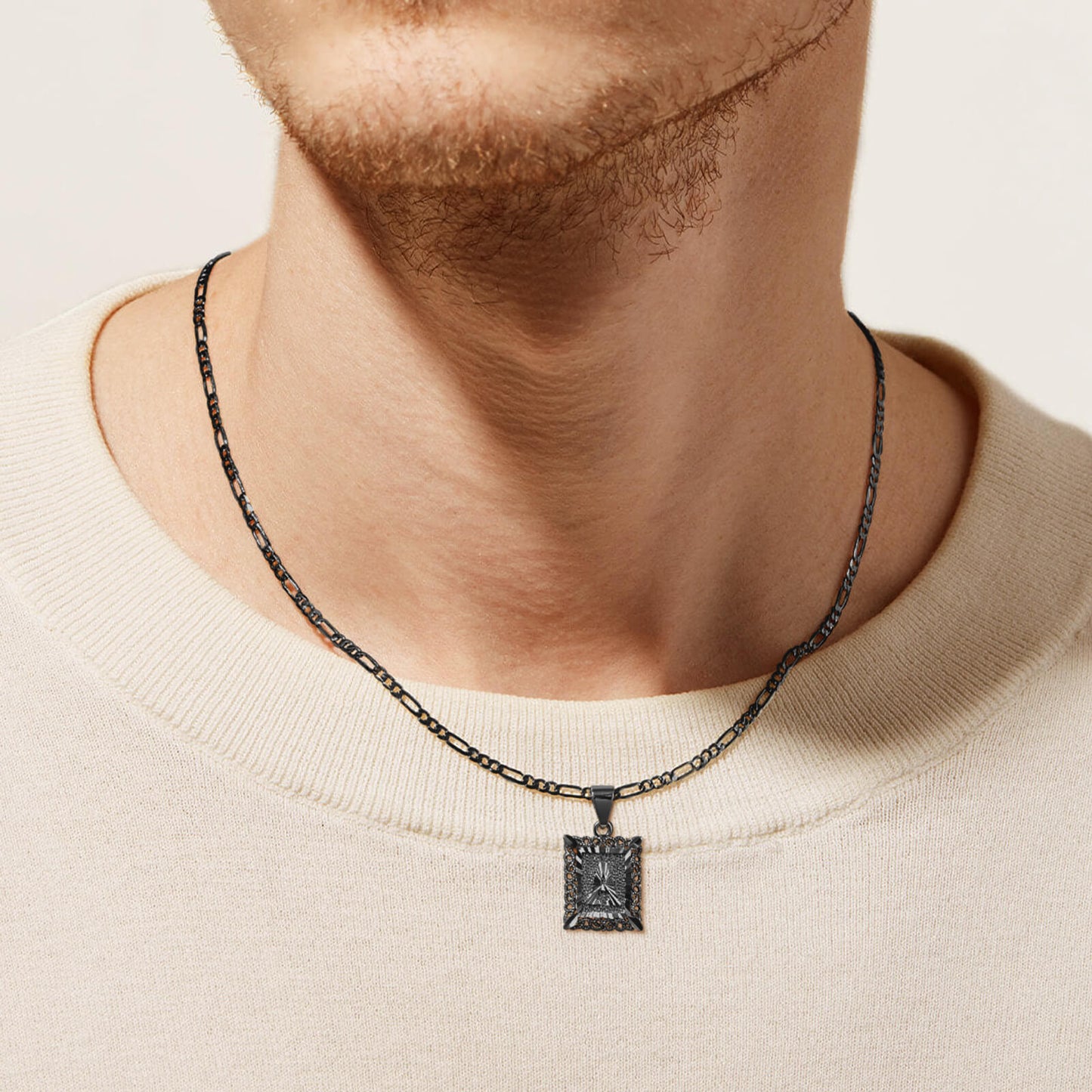 KissYan Initial Letter Pendant Necklace for Men Womens, 18K Gold Plated Square Capital Monogram Necklace Alhpabets from A-Z Figaro Chain Necklace