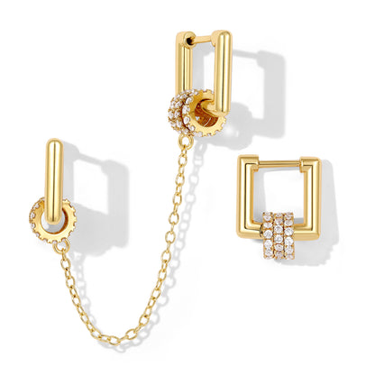 KissYan Single/Double Detachable Multi-Wear Huggie Hoop Chain Earrings