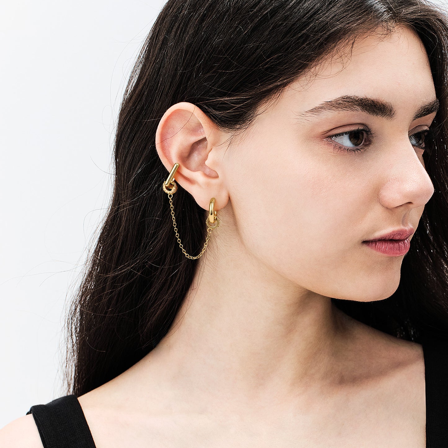 KissYan Single/Double Detachable Multi-Wear Huggie Hoop Chain Earrings