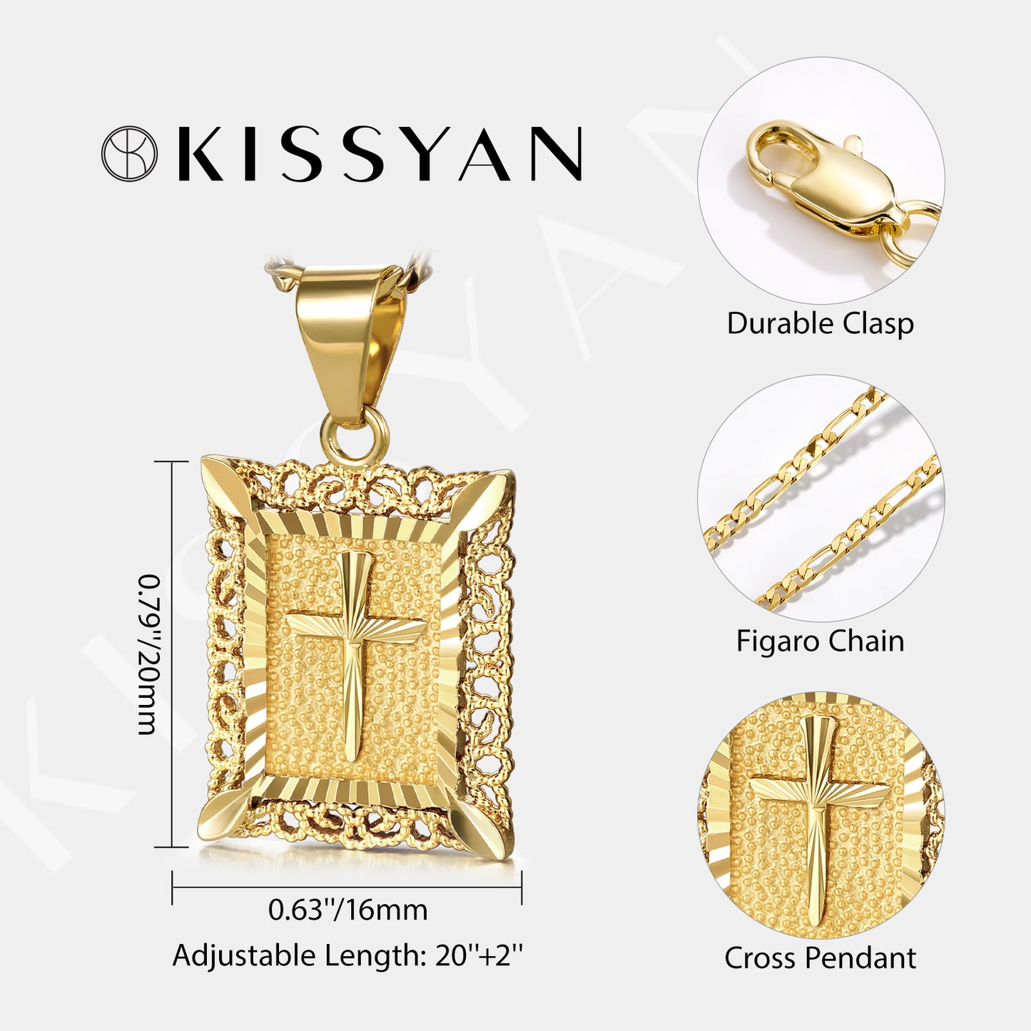 KissYan Cross Square Pendant Faith Christian Necklace