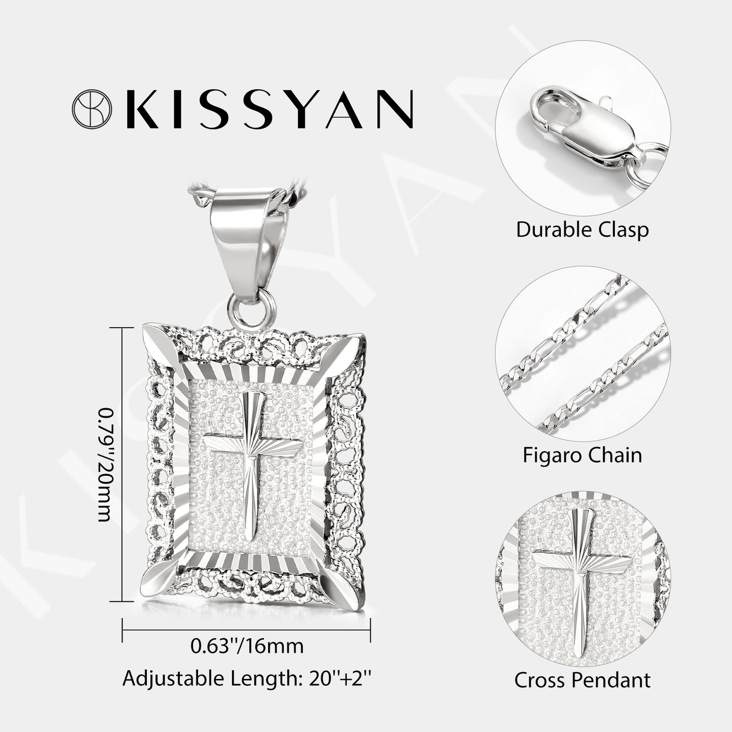 KissYan Cross Square Pendant Faith Christian Necklace