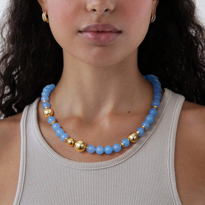 KissYan Necklaces Plated Natural Gemstones Beach Choker