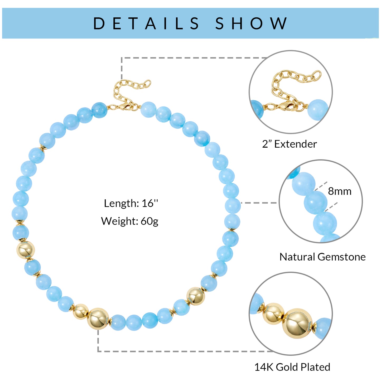 KissYan Necklaces Plated Natural Gemstones Beach Choker