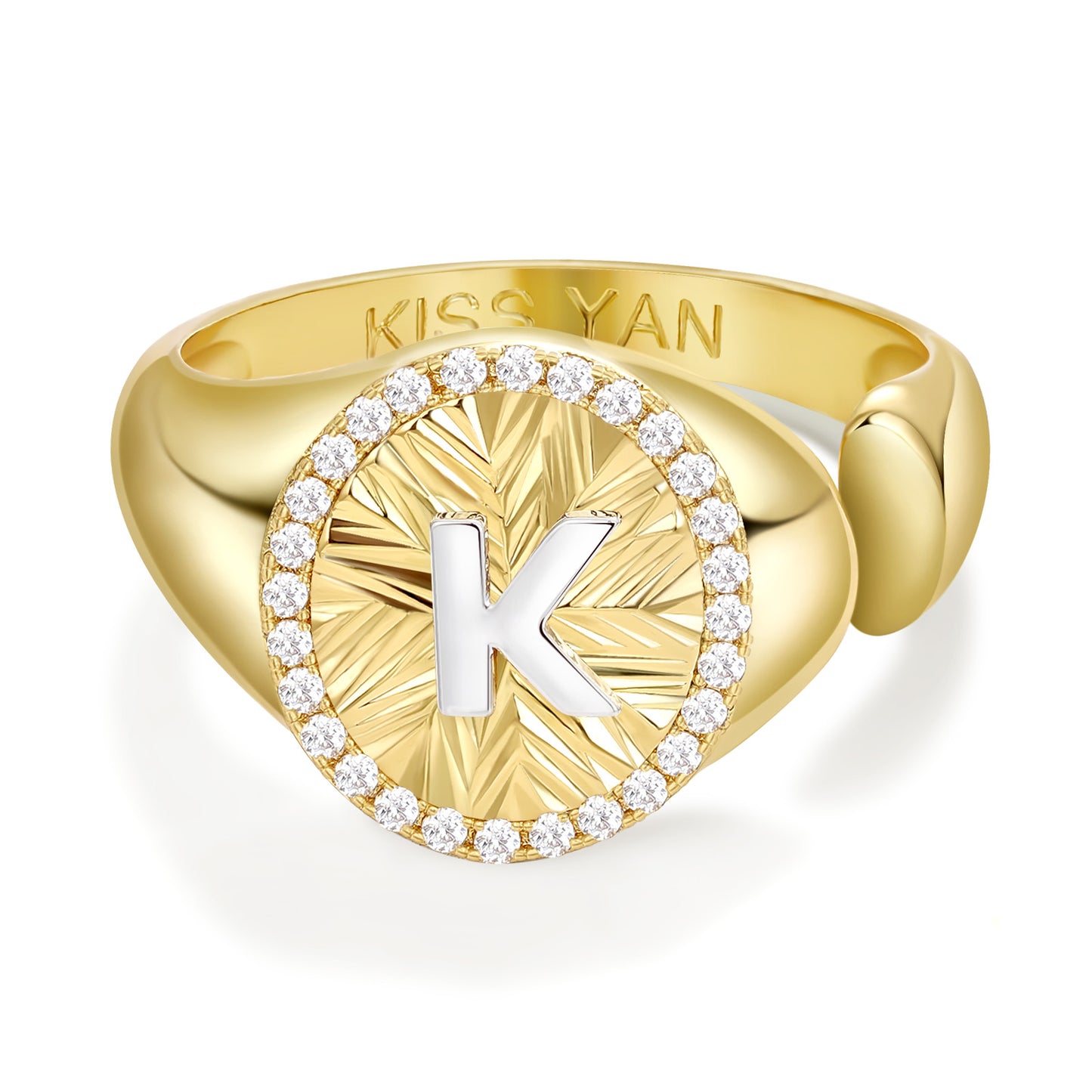 KissYan 14k Gold Plate Initial  Adjustable Letter Ring