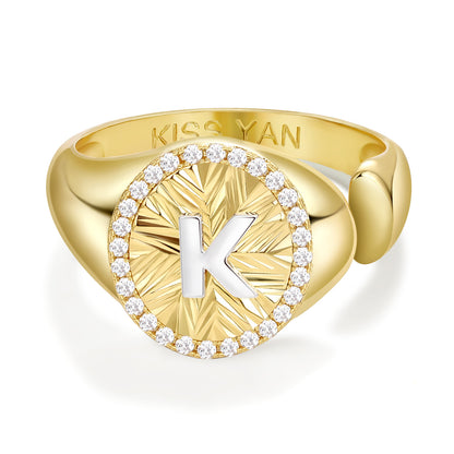 KissYan 14k Gold Plate Initial  Adjustable Letter Ring