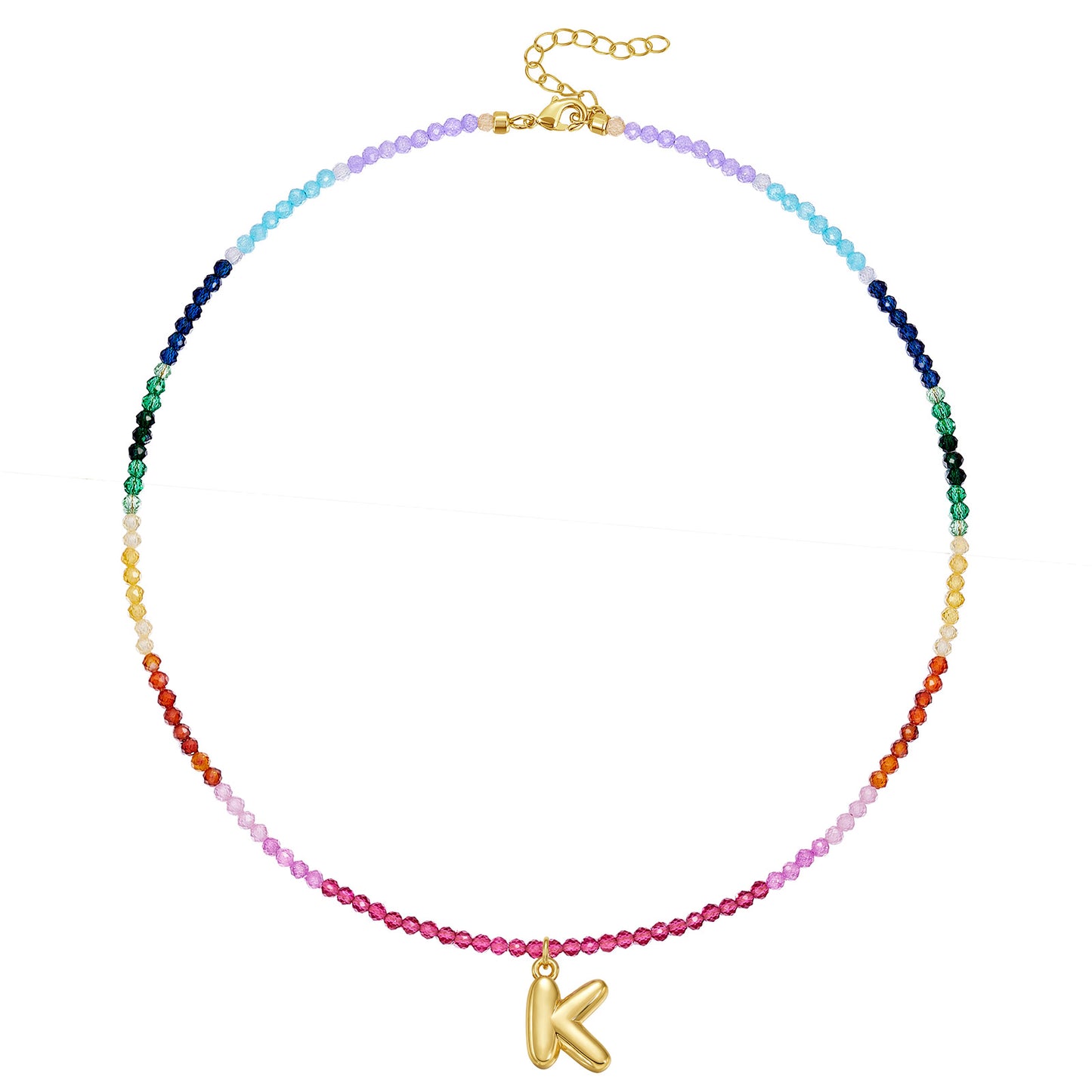 KissYan Beaded Bubble Letter Pendant Rainbow Gemstone Choker