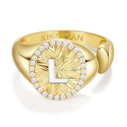 KissYan 14k Gold Plate Initial  Adjustable Letter Ring