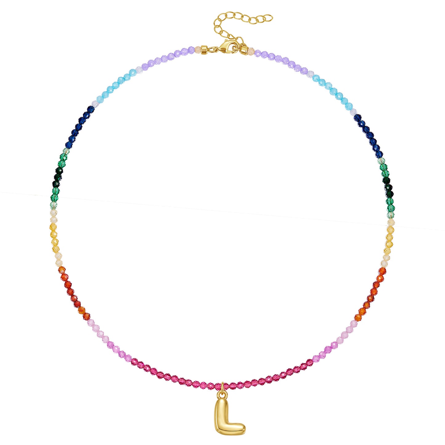 KissYan Beaded Bubble Letter Pendant Rainbow Gemstone Choker