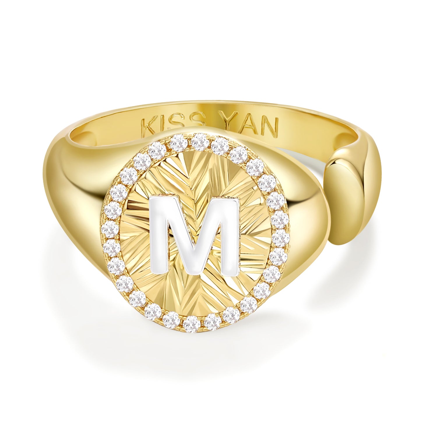 KissYan 14k Gold Plate Initial  Adjustable Letter Ring