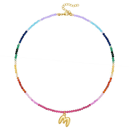 KissYan Beaded Bubble Letter Pendant Rainbow Gemstone Choker