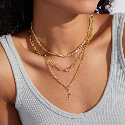 KissYan 14K Gold Plated Layered Cross Faith Necklace