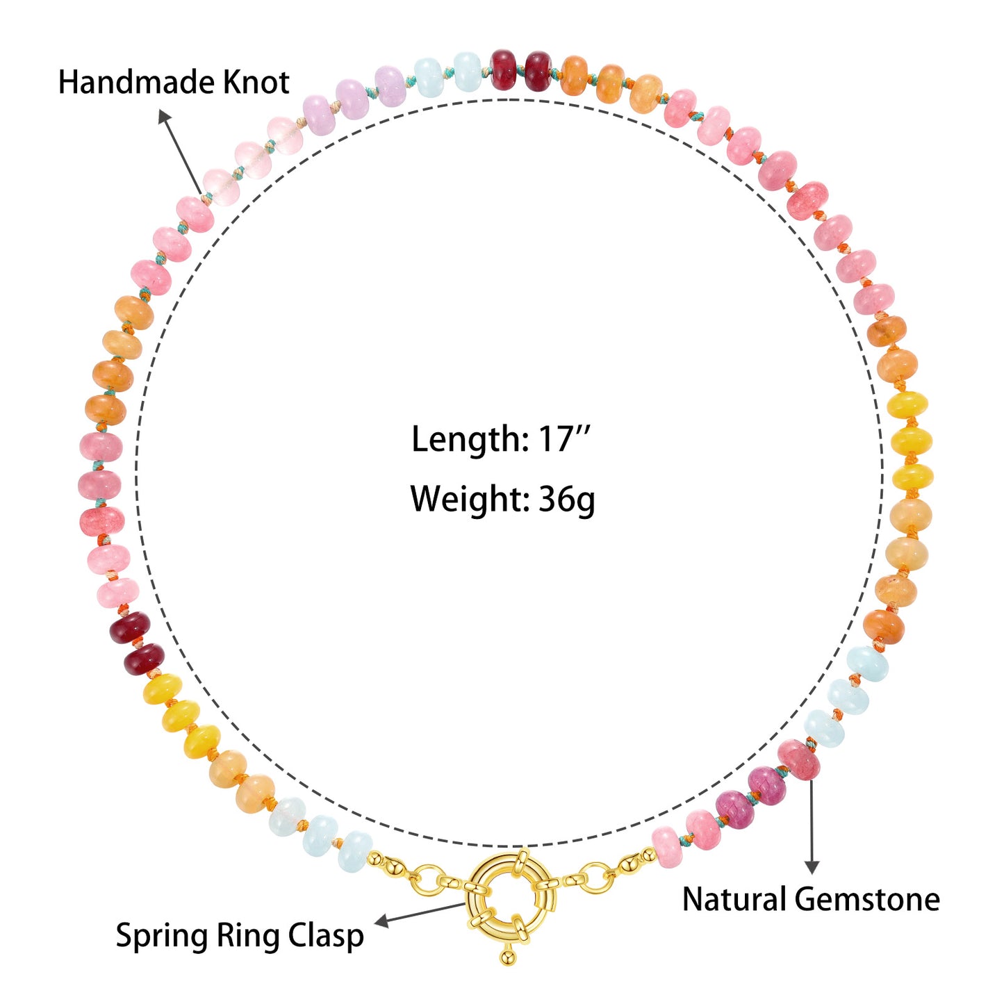 KissYan Beaded Gemstone Necklace Colorful Boho Bead Choker