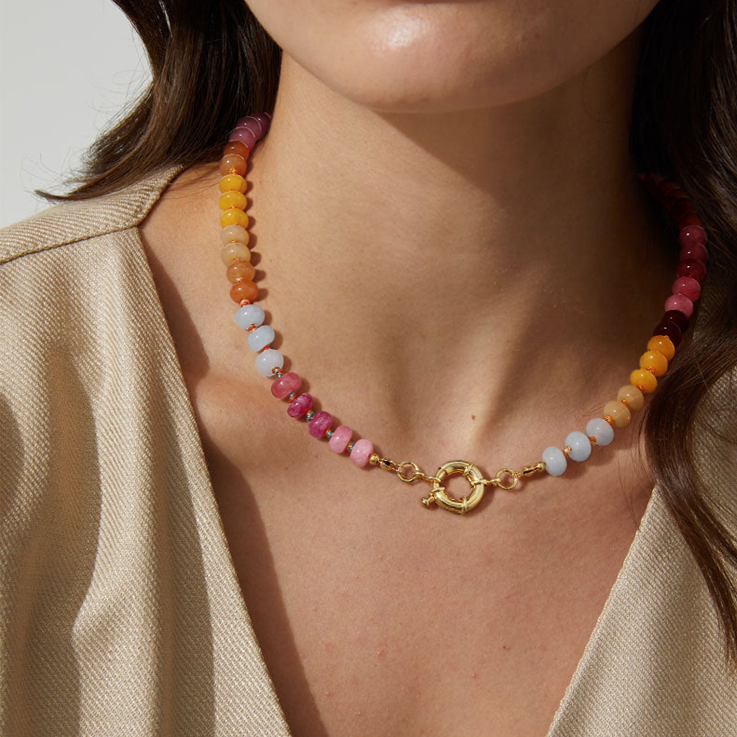 KissYan Beaded Gemstone Necklace Colorful Boho Bead Choker