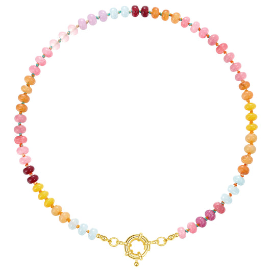 KissYan Beaded Gemstone Necklace Colorful Boho Bead Choker