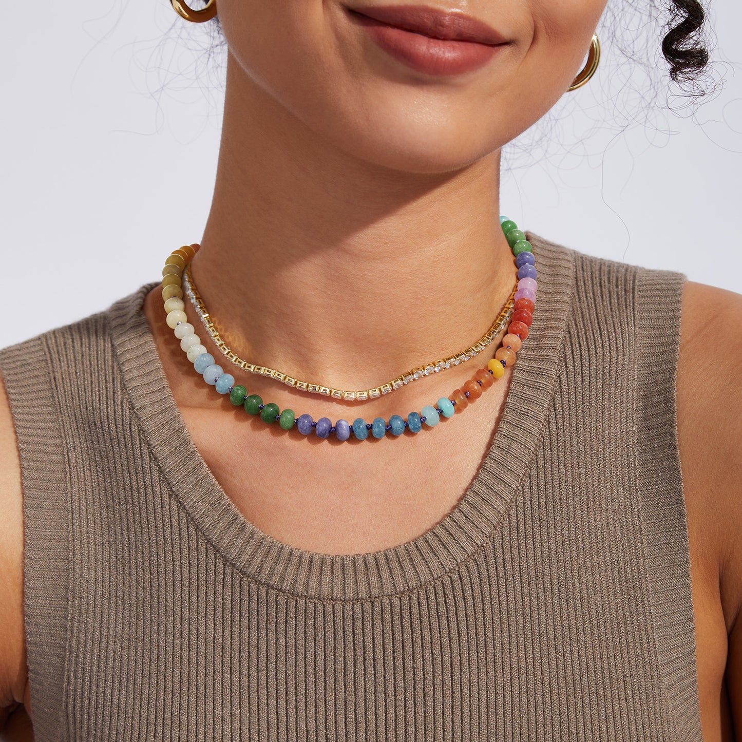 KissYan Beaded Gemstone Necklace Colorful Boho Bead Choker