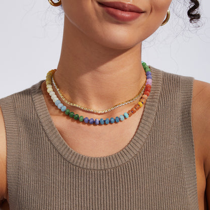 KissYan Beaded Gemstone Necklace Colorful Boho Bead Choker