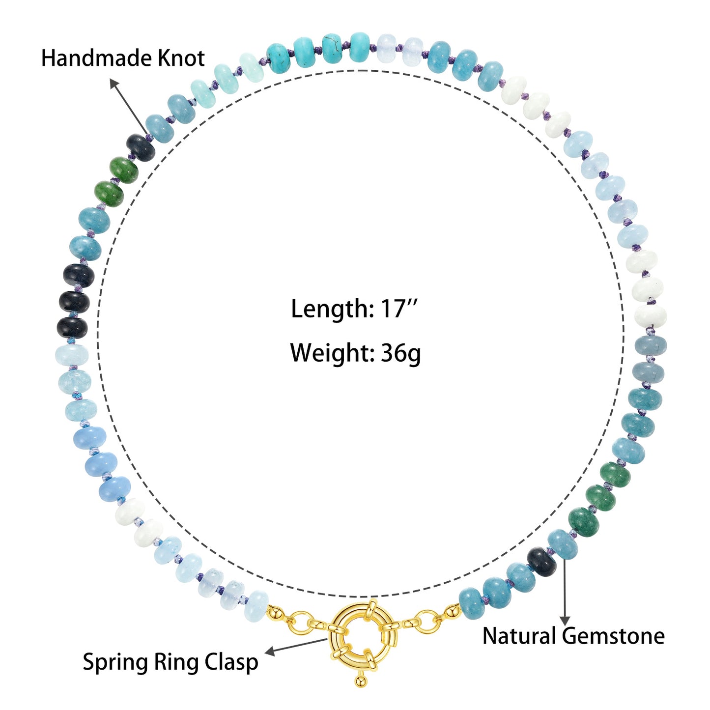 KissYan Beaded Gemstone Necklace Colorful Boho Bead Choker