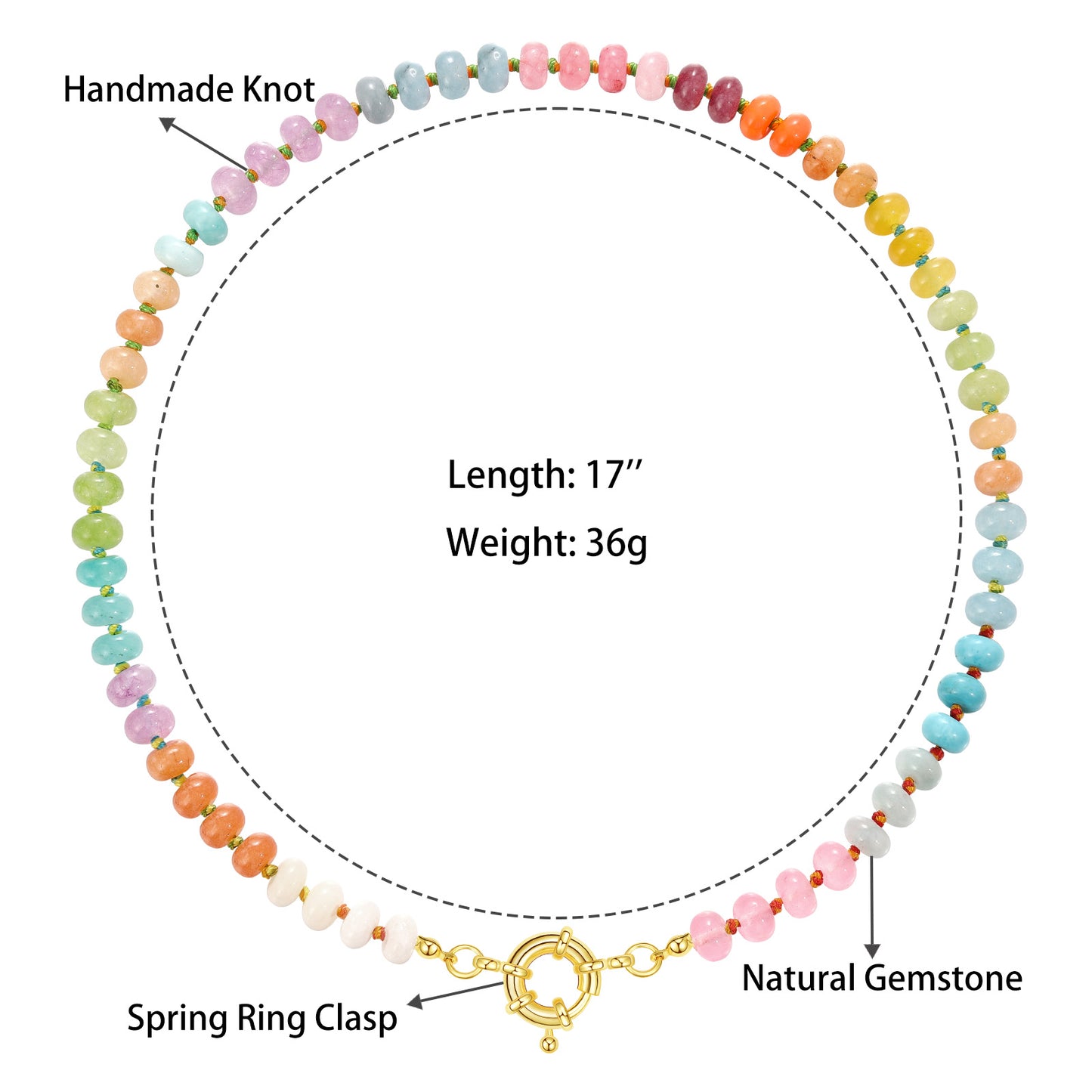 KissYan Beaded Gemstone Necklace Colorful Boho Bead Choker