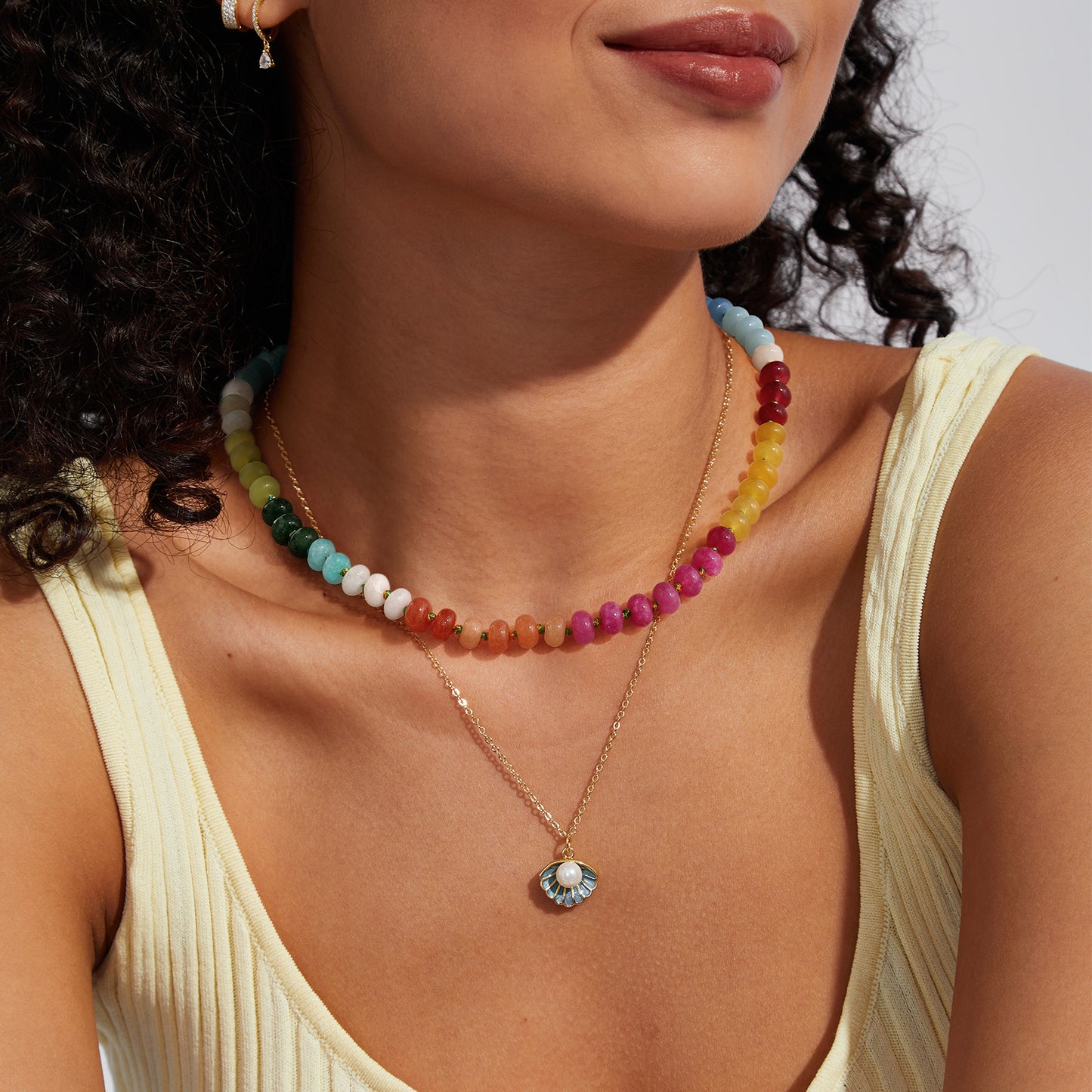 KissYan Beaded Gemstone Necklace Colorful Boho Bead Choker