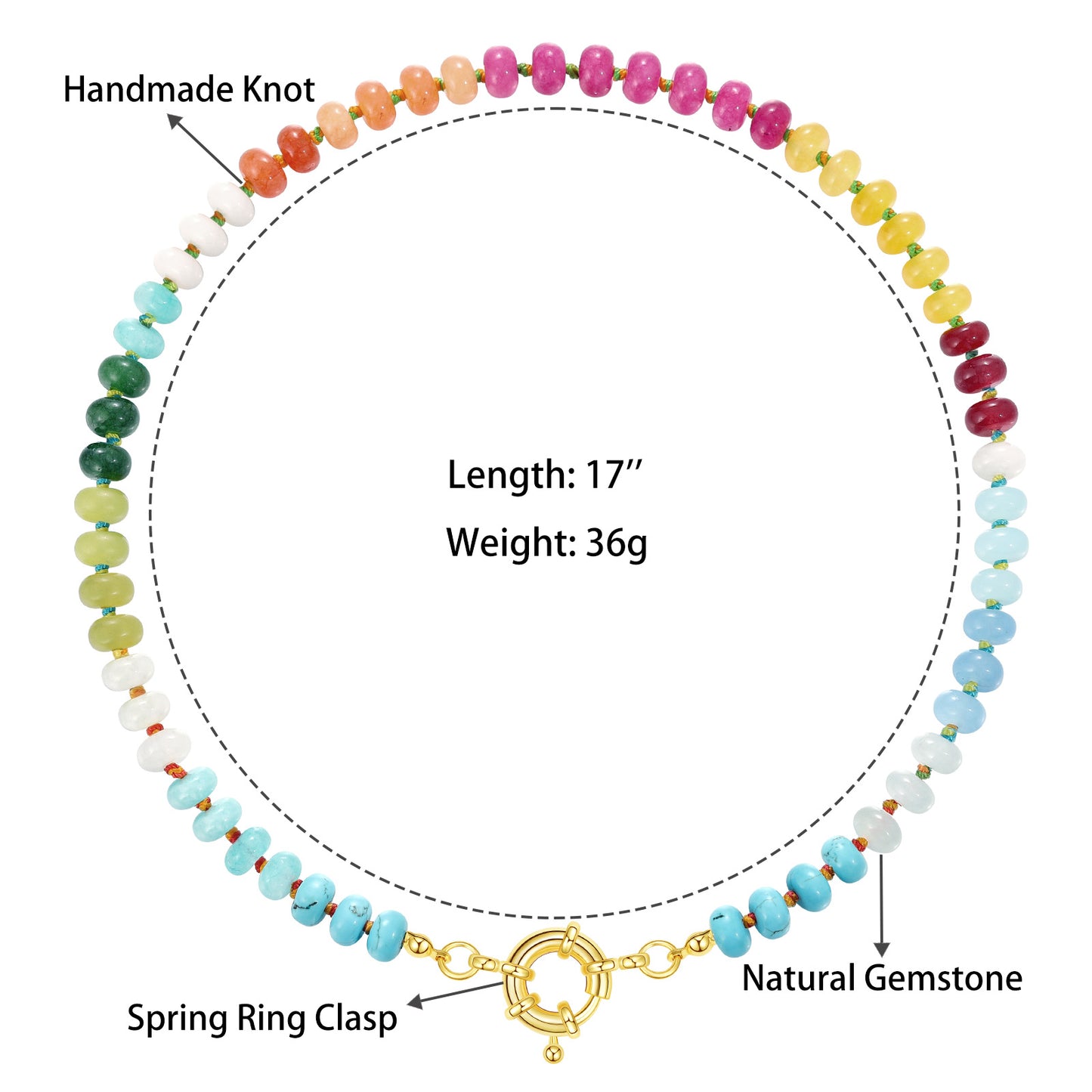 KissYan Beaded Gemstone Necklace Colorful Boho Bead Choker