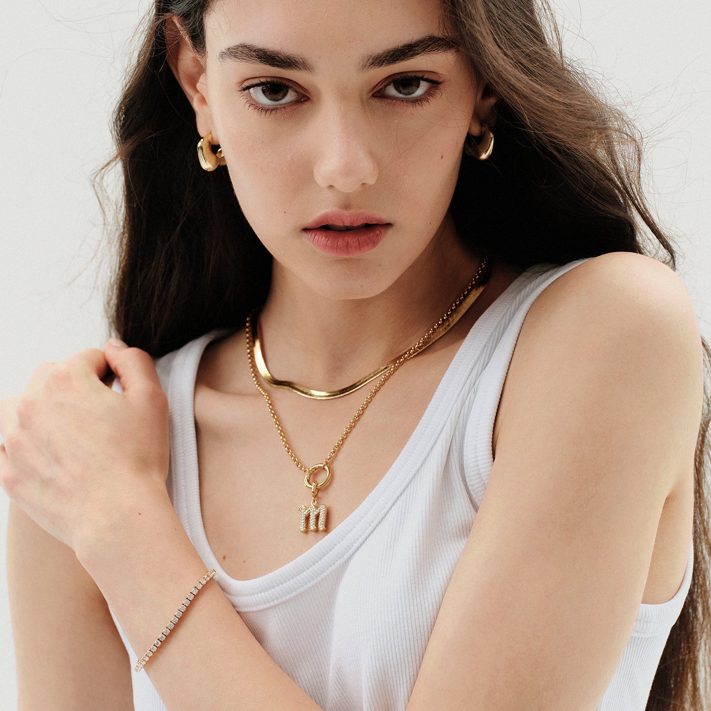 KissYan Plated Initial Letter Pendant Box Chain Necklace