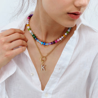 KissYan Plated Initial Letter Pendant Box Chain Necklace