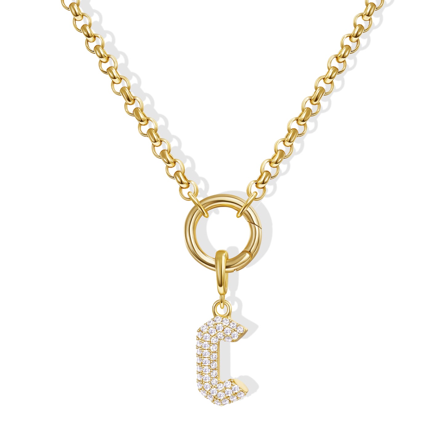 KissYan Plated Initial Letter Pendant Box Chain Necklace