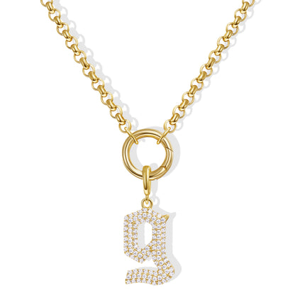 KissYan Plated Initial Letter Pendant Box Chain Necklace