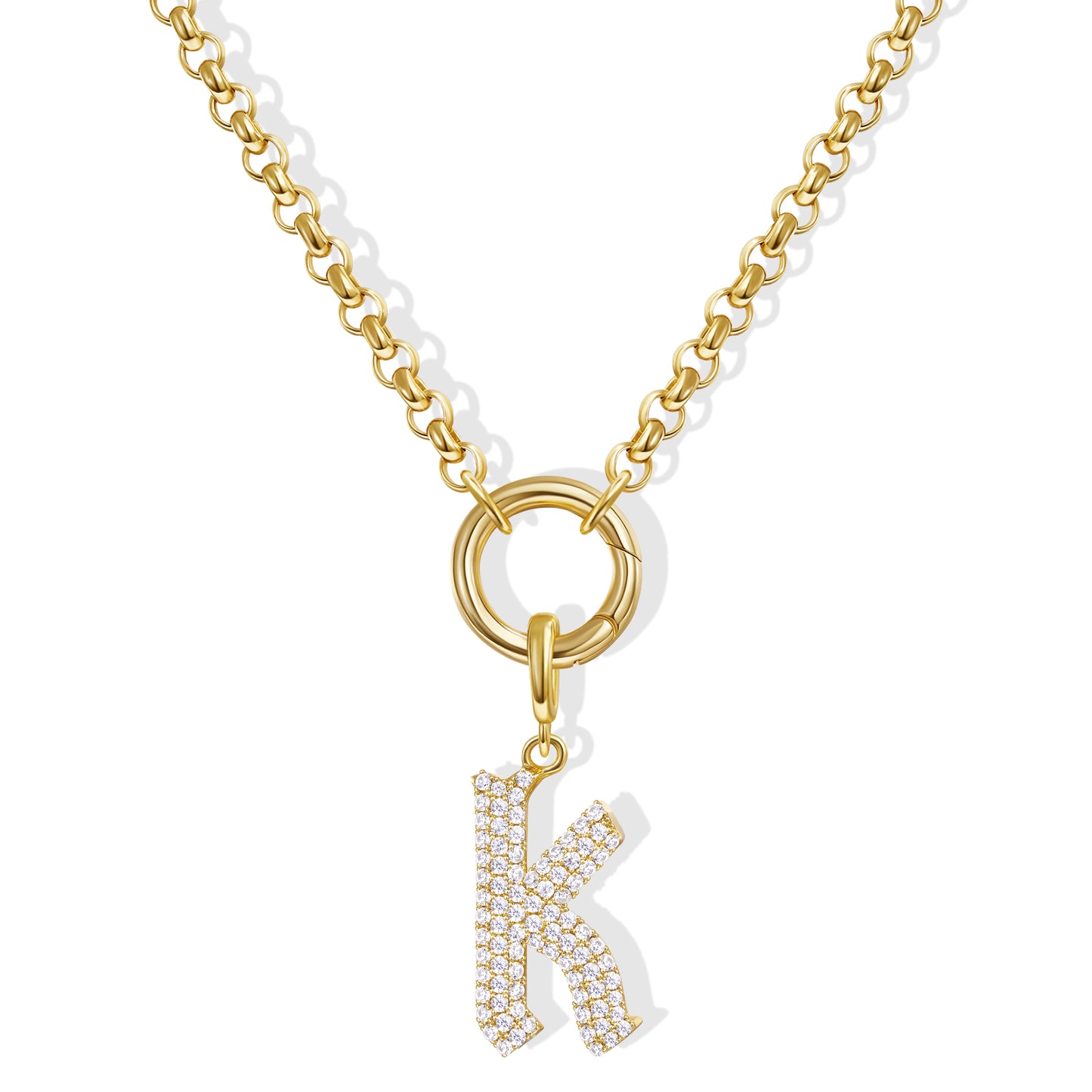 KissYan Plated Initial Letter Pendant Box Chain Necklace