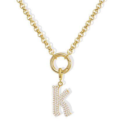 KissYan Plated Initial Letter Pendant Box Chain Necklace